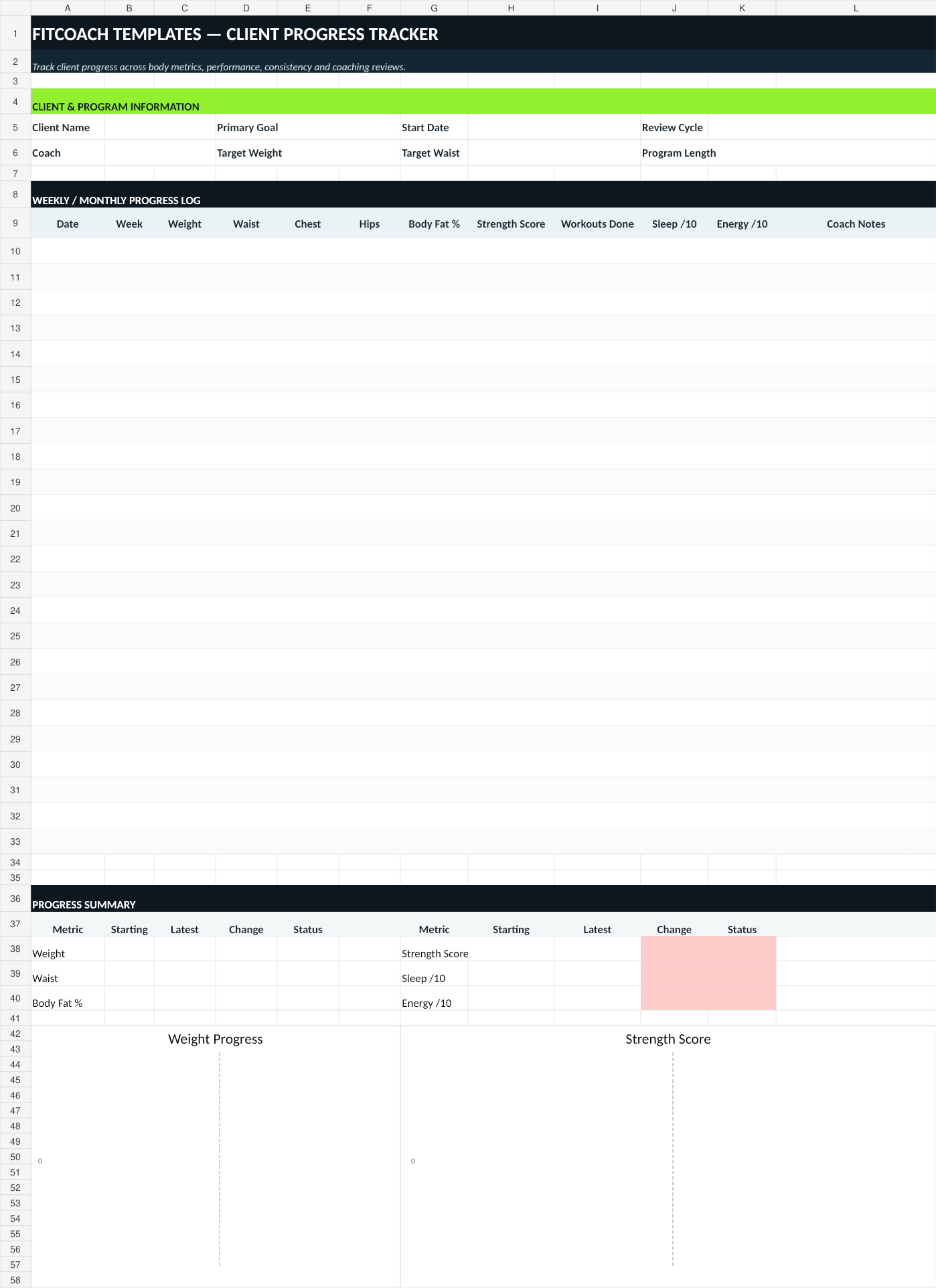 Actual Progress Tracker workbook preview